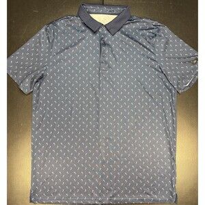 Obla Performance Polo Mens Large Short Sleeve Collared Black Blue Golf Print